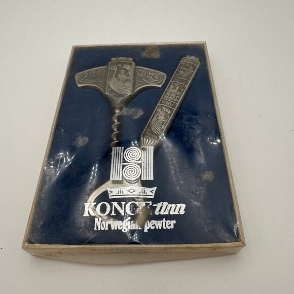 Kongetinn NORWEGIAN Pewter Bar Set Corkscrew Bottle Opener Viking Norway Nordic - Picture 4 of 8